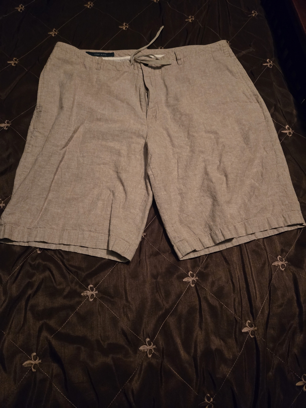 Perry Ellis Light Tan Flat-Front Linen Blend Shorts
